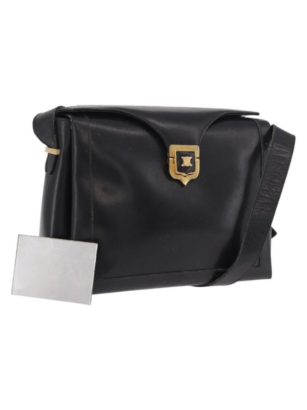 Authentic CELINE Shoulder Bag Leather Black Gold